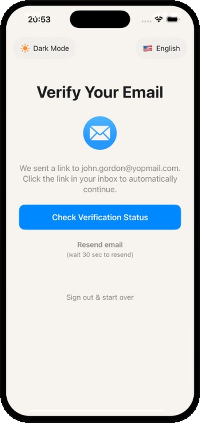 SpectRoom email verification screen